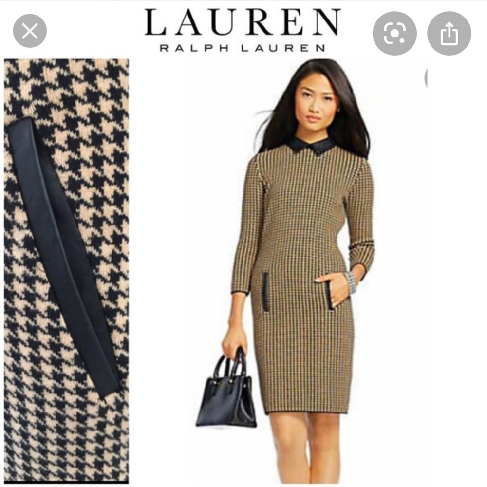 Ralph Lauren | Knit Houndstooth Dress with Faux Leather Accents